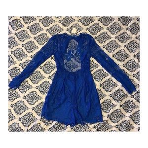 Lace Sheer Romper Royal Blue
